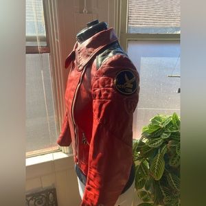 Moto Cuir Vintage Red Leather Motorcycle Jacket